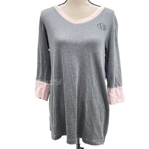 Victoria's Secret 3/4 Sleeve V-Neck Pure Cotton VS Logo T-Shirt Nightgown Size S